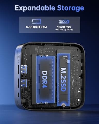 KAMRUI Mini PC, Essenx E1 Desktop Computer N95(up to 3.4GHz) Mini Computers 16GB RAM 512GB SSD Micro PC, Mini Tower Desktop PC Support 4K HDMI, Dual WiFi, BT4.2 for Business Home Office - Image 4