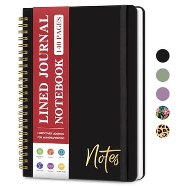 ZOTIA Lined Spiral Journal Notebook for Women, A5 College Ruled Journals for Writing, Hardcover Notebooks for Work, Note taking and Office School Supplies,140 Pages - Black - Image 1