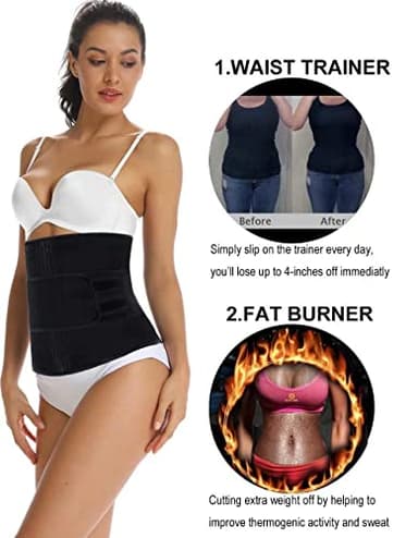 HOPLYNN Neoprene Sweat Waist Trainer Corset Trimmer Shaper Belt for Women, Workout Plus Size Waist Cincher Stomach Wraps Bands Black Medium - Image 2