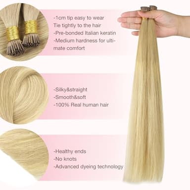 GOO GOO I Tip Hair Extensions, Real Human Hair, 24inch 50g, Cold Fusion I Tip, Invisible Remy, Pearl Ash Blonde Highlights - Image 2