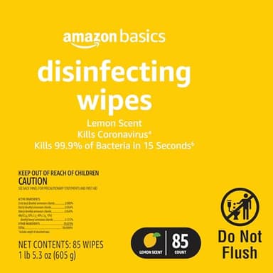 Amazon Basics Disinfecting Wipes, Lemon & Fresh Scent, Sanitizes/Cleans/Disinfects/Deodorizes, 255 Count (3 Packs of 85) - Image 3