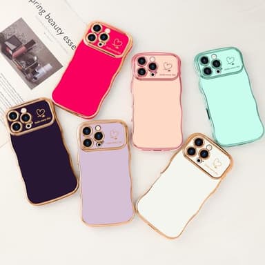 LCHULLE for iPhone 16 Pro Max Case for Women Girls, Cute Wave Frame Curly Shape with Love Heart Raised Camera Protection Cover Luxury Plating Shockproof Phone Case for iPhone 16 Pro Max, Hot Pink - Image 7