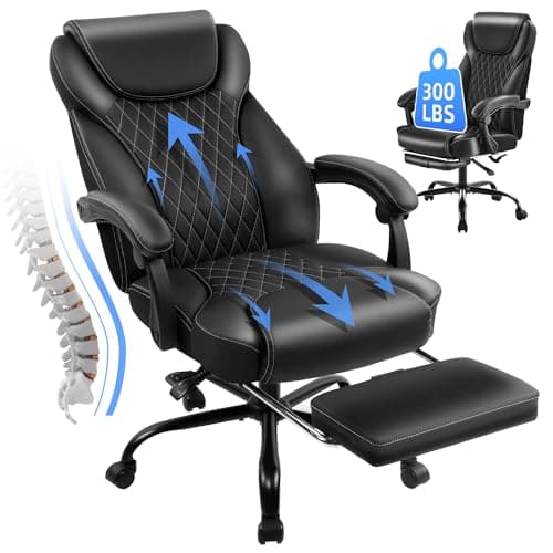 amseatec Office Chair, Big and Tall Office Chair with Foot Rest Ergonomic Chair for Home Desk, Reclining High Back Leather Chairs with Lumbar Support(Black) - Image 1