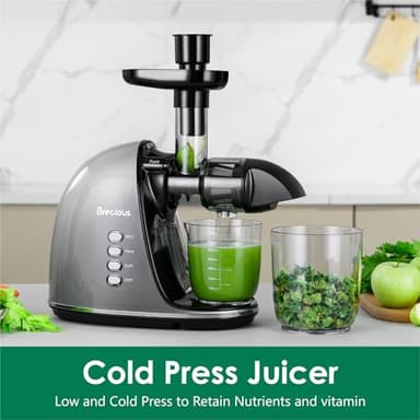 Slow Masticating Juicer,Brecious Cold Press Juicers with 2 Speed Modes & Quiet Motor,Juicers Machines Vegetable and Fruit with Reverse Function,Celery Juicer,BPA-Free,Easy to Clean (Silver) - Image 2