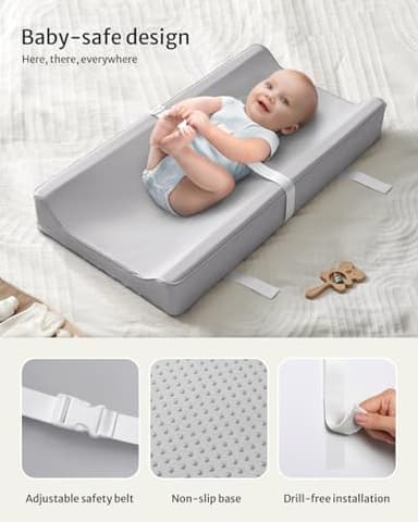 Blissful Diary Vegan Leather Baby Changing Pad with Waterproof & Wipe-Clean PU Cover, Standard Size Cozy Diaper Changing Pad for Dresser and Table, Light Gray - Image 4