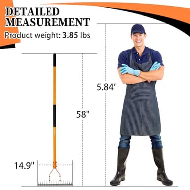 VNIMTI Thatch Rake for Lawns - Heavy Duty Metal Dethatcher with Fiberglass Handle, 58 Inches - Image 7