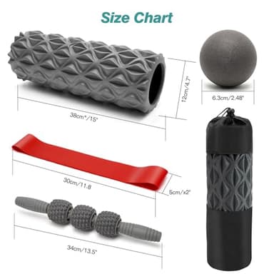 5 in 1 Foam Roller Set - Trigger Point Foam Back Roller, Muscle Roller Stick, Massage Ball, Stretching Band for Deep Muscle Massage Pilates Yoga,Fitness Exercise for Whole Body Release - Image 2