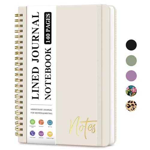 ZOTIA Lined Spiral Journal Notebook for Women, A5 College Ruled Journals for Writing, Hardcover Notebooks for Work, Note taking and Office School Supplies,140 Pages - Grey Beige - Image 1