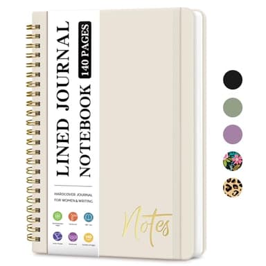 ZOTIA Lined Spiral Journal Notebook for Women, A5 College Ruled Journals for Writing, Hardcover Notebooks for Work, Note taking and Office School Supplies,140 Pages - Grey Beige - Image 1