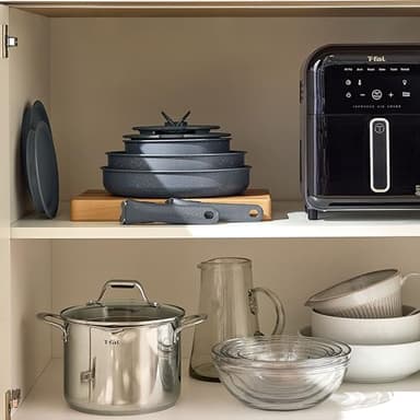 T-fal Ingenio Essentials Cookware Set with Detachable/Removable Handle 11 Piece, Granite Titanium Non Stick, Oven Broiler Safe 500F, Stackable, Pots and Pans Set, Frying Pans, Dishwasher Safe, Gray - Image 6