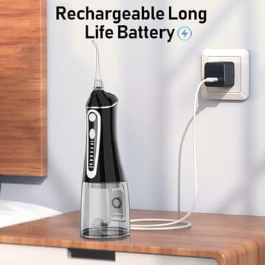 Water Dental Flosser Pick for Teeth,Grinest Cordless Water Dental pik Teeth Cleaner 7 Modes Rechargeable Oral Irrigator Portable IPX7 Waterproof Tooth flossing Cleaning for Home Travel-Black - Image 5
