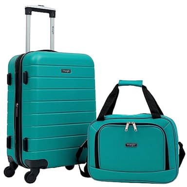 Wrangler Smart Luggage Set with Cup Holder and USB Port, Teal, 2 Piece - Image 2