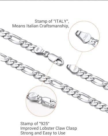 PROSTEEL 925 Sterling Silver Cuban Link Chain Necklace for Men, Dainty Figaro Chains, Solid & Shiny, 3mm/5mm, 14-28 inch, Come with Box - Image 6