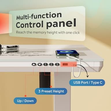 DEVAISE Standing Desk with Drawers, Whole-Piece Glass Adjustable Height Desk, 48 Inch Electric Stand Up Desk, Quick Install, White - Image 5