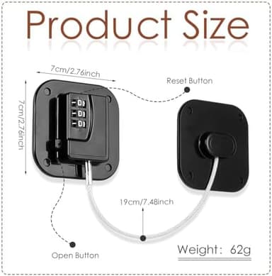 Refrigerator Lock, Combination Lock for Refrigerator Cabinets, Drawers, Heavy Duty Fridge Lock, Easy Install No Keys Needed (Black-2Pack - Image 4