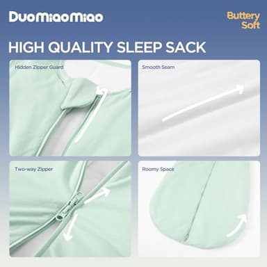 Duomiaomiao 2 Pack Buttery Soft Rayon Made from Bamboo Baby Sleep Sack 6-18 Months 1.0 TOG, Premium Baby Sleeping Bag 2-Way Zipper for Babies - Image 3