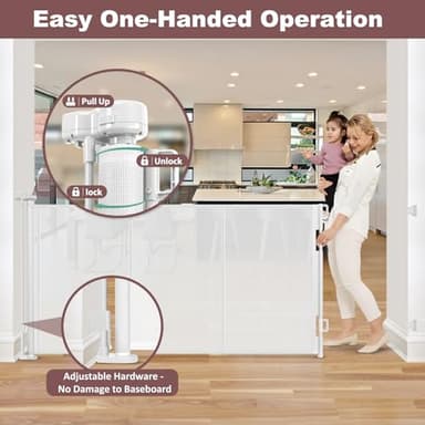 Reinforced 41 Inch Extra Tall Retractable Dog Gate 80 Inch Extra Wide Baby Gate with Support Rods – Prevents Crawling Under, Indoor Extra Tall Retractable Baby Gates Outdoor Extra Tall Pet Gate, White - Image 7
