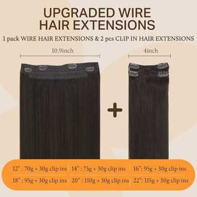 DOORES Wire Hair Extensions, Dark Brown 22 Inch 120g Fish Line Weft Extensions and 2pcs 30g Clip ins, 150g Invisible Wire Real Remy Human Weft Straight Transparent Seamless Hairpiece - Image 5