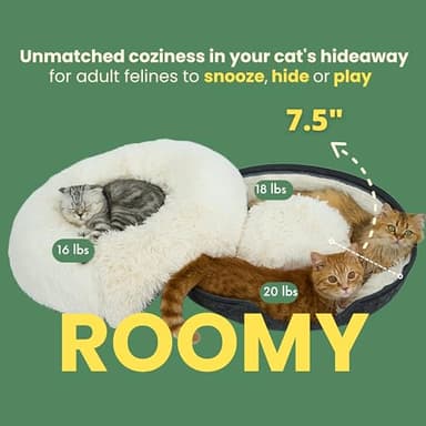 CATTASAURUS Peekaboo Cat Cave for Multiple & Large Cats Up to 30-45 Lbs, Fluffy Cat Beds for Indoor Cats, Scratch Detachable & Washable Tunnel Bed, Comfy Donut Cave (Dark Gray, Large (Calming)) - Image 4