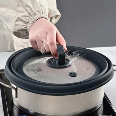 Microwave Splatter Cover Vented Glass Splatter Guard Lid with Collapsible Silicone for Food as Pot Cover Plate 10.8 inch for 6 7 8 9 10 inch Plate Bowl - Image 2