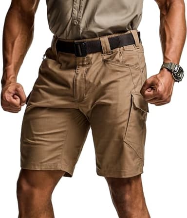 CQR Men's Flex Casual Cargo Shorts, Lightweight Water Resistant Golf Shorts, Stretch Tactical Work Shorts with Multi-Pocket, Tac Cougar, 32W x 10L - Image 1