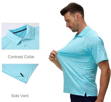 Alex Vando Mens Golf Shirt Moisture Wicking Quick-Dry Short Sleeve Casual Polo Shirts for Men,02A Blue,M - Image 3