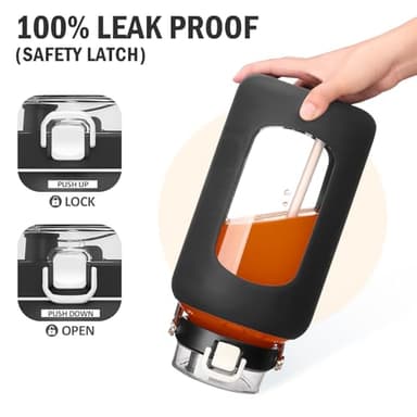 WINSA 84oz Glass Water Bottle with Stainless Steel Handle,2.5L Gallon Water Bottle with 2-IN-1 Straw Lid, Silicone Sleeve and Motivational Capacity Marker, Wide Mouth Water Jug For Gym, Workout, Black - Image 5