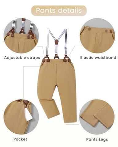 DISAUR Suit for Toddler Boys 4t 5t 4-5t White Flower Dress Shirt Brown Suspender Pants Easter Suits for Little Gentle - Image 3