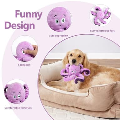 Dog Toys for Large Breed, Octopus Squeaky Funny Cute Interactive Medium & Small Dog Toys, Stuffed Plush Animals Puppy Toys, Dog Birthday for Dog Presents - Octopus - Image 2