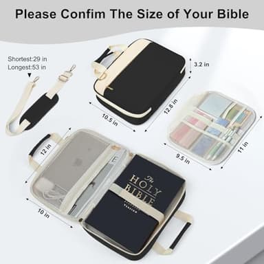 CASIRENA Bible Covers for Women - Extra Large Size Bible Carrying Case, Church Bible Bag with Padded Handle, Adjustable Shoulder Strap, Zippered Pockets, Perfect Gifts for Church Religious - Image 2