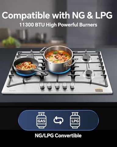 Ranein 5-Burner Gas Cooktop, 34-Inch Gas Stove Top Compatible with Thermocouple Protection, Built-in Gas Stove, 304 Stainless Steel Panel, Compatible with NG&LPG for Apartment and Indoor - Image 8