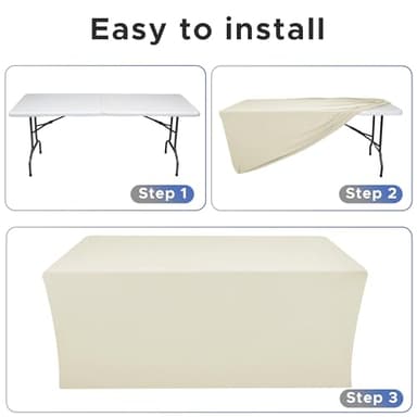 Nasitos Fitted Table Covers Stretch Spandex - 72 x 30 Inch - 4 Pack Beige Rectangle Table Clothes for 6 Foot Folding Tables, Wrinkle Resistant Tablecloths for Banquet, Trade Show, Craft Show - Image 4