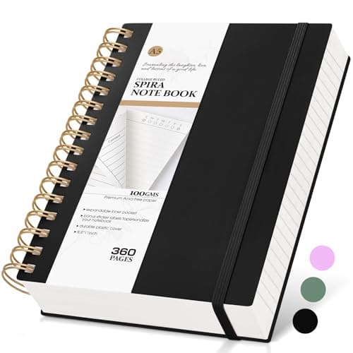 Spiral Notebook Journal, 360 Pages College Ruled Notebooks, Lined Thick Journals for Women Men, A5 Thick Spiral Writing Journaling with 100GSM Paper, Spiral Notebooks for Work School 5.5"x8.5" Black - Image 1