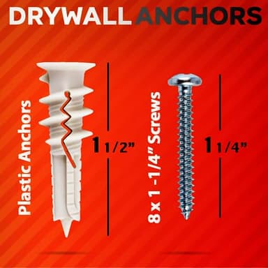 CrimsonMark 120Pcs #8 Self Drilling Drywall Anchors and Screws kit #8 x 1-1/4”- Superb Wall Anchors for Drywall, Holds Upto 75lbs – No Drill Hole Required with These Dry Wall Screws and Anchors - Image 3