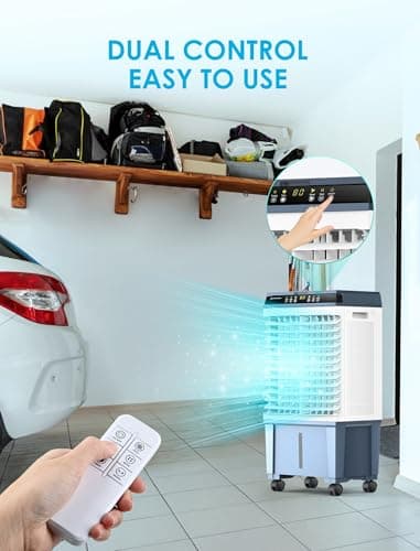 Air Choice Swamp Cooler, 1800 CFM Portable Evaporative Air Cooler with 6 Ice Box & 5.3 Gal Water Tank, 110° Swing, 3 Speeds, Upgraded Remote, 12H Timer, 3-in-1 Air Cooling Fan for Outdoor Indoor, Blue - Image 4