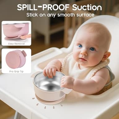 Bella's Friends Stainless Steel and Silicone Baby Bowls with Suction 3 Pack, 4.3” for Toddlers Kids Feeding, Non-Slip, Non-Toxic, Mess-Free, Dishwasher Safe, Fit High Chair Size, beige green blue - Image 3