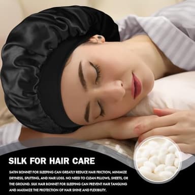 Doitory Satin Silk Bonnet for Sleeping, Double Layer Silk Sleep Cap for Men & Women, Soft Satin Lined Bonnet for Natural & Curly Hair(Black) - Image 4