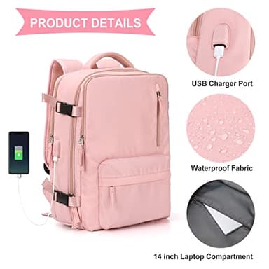 Large Travel Backpack Women, Carry On Backpack,Hiking Backpack Waterproof Outdoor Sports Rucksack Casual Daypack with USB Charging Port Shoes Compartment,Pink… - Image 6