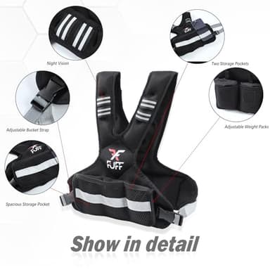 FUFF weighted vest woman 11–20 lb Unisex with 6 Weight Bags, Reflective Adjustable Weighted Vest for Walking, Exercise and Strength Training - Image 4