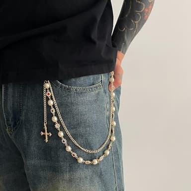 Fashion Layered Pants Wallet Chains - Exquisite Gold Silver Rhinestone Flower Pearl Jean Pocket Chain for Women Men Cute Bag Purse Charms Jewelry (link gold) - Image 4