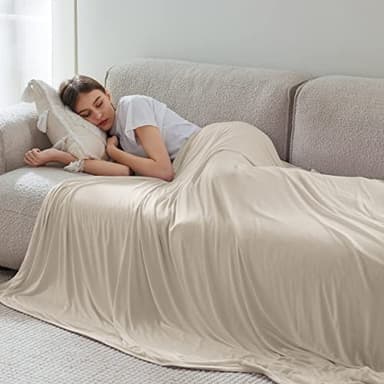 Bedsure Beige Cooling Blanket Queen Size for Hot Sleepers - Summer Cold Blanket for Queen Size Bed with Rayon Derived from Bamboo, Ice Cool Cold Arc-Chill Thin Summer Bedding Essentials, 90x90 - Image 9