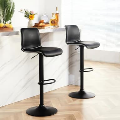 HeuGah Bar Stools Set of 3, Swivel Counter Height Barstools with Back, Adjustable Height 24" to 32", Black Faux Leather Bar Chairs for Kitchen Island (Black, Set of 3 (24'' to 32'')) - Image 8