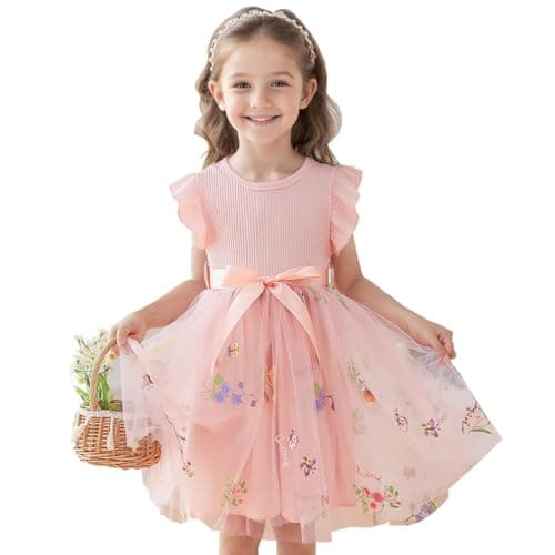 Nileafes Toddler Baby Girl Party Dress Floral Tutu Ruffle Sleeve Princess Cake Smash Photo Shoot Dresses Size 1Y (6-12 Months, 121-Pink) - Image 1