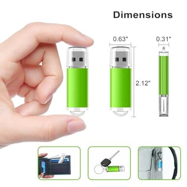 TOPESEL 5 Pack 32GB USB 2.0 Flash Drive Memory Stick Thumb Drives (5 Mixed Colors: Black Blue Green Red Silver) - Image 4