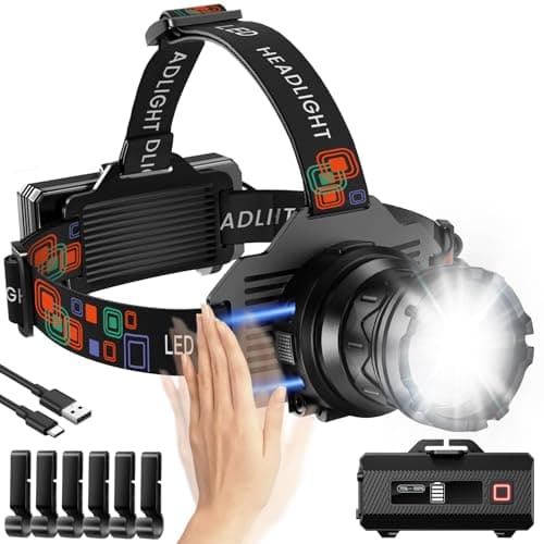 INECOKS Rechargeable Headlamp Super Bright, High Lumens Motion Sensor Head Lamp with 9 Modes, Zoomable Headlamp for Adults 90° Adjustable, IPX7 Waterproof High Power Head Light for Fishing Camping - Image 1