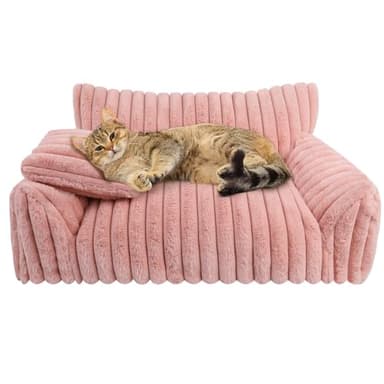 Cute Cat Couch Bed for Indoor Cats, Fluffy Pet Cat Sofa with Premium Soft Corduroy Fleece, Cute Small Dog Beds for Small Dogs, Fuzzy Puppy Chair with Removable Washable Cover (24x18x10,Pink) - Image 8