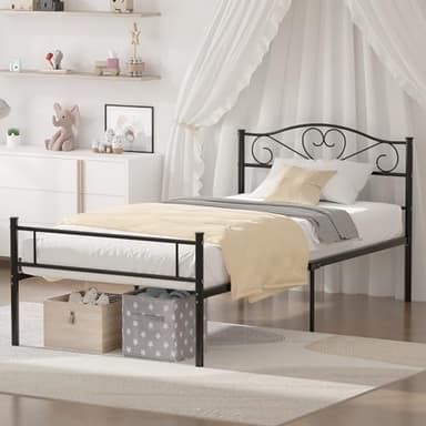 VECELO Metal Platform Bed Frame with Headboard & Footboard, Steel Slats Mattress Foundation, No Box Spring Needed, Twin, Matte Black - Image 3