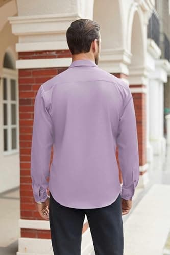 COOFANDY MMen's Business Dress Shirts Wrinkle Free Long Sleeve Regular Fit Casual Button Down Shirts Lavender M - Image 4