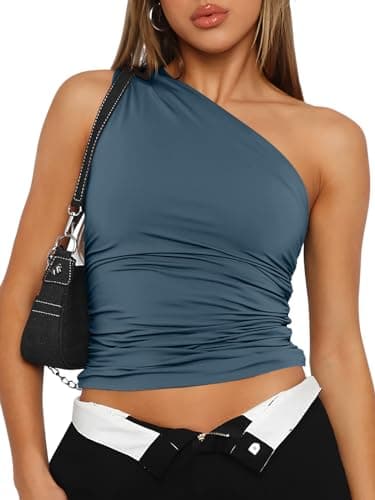 Trendy Queen Womens Going Out Tops Summer Spring Tank Crop Outfit Cute Y2k Shirts Corset Fashion Workout Clothes 2025 Blue M - Image 1