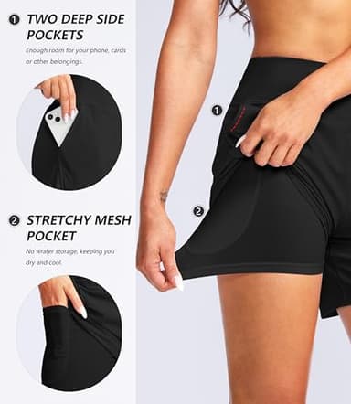 G Gradual Women's 5" High Waisted Swim Board Shorts Quick Dry UPF 50+ Swimming Beach Shorts for Women with Liner Pockets(Black,XXL) - Image 4